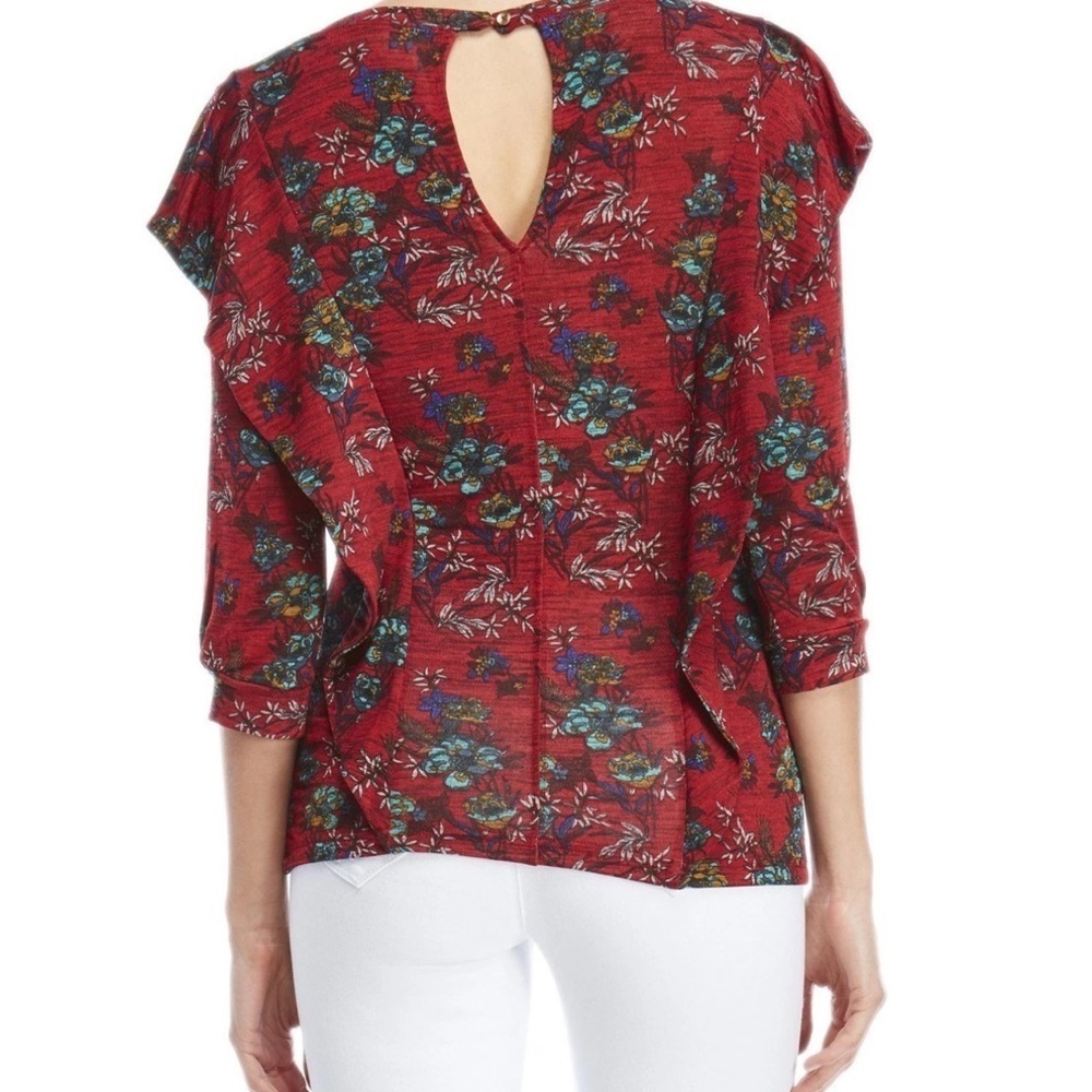 Free People Dock Street Floral Ruffle Top Red Women’s XS NWT - Picture 2 of 6